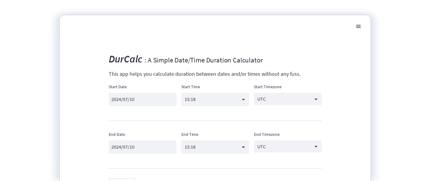 DurCalc: Hassle-Free Calculation of Date and Time Durations - Project screenshot