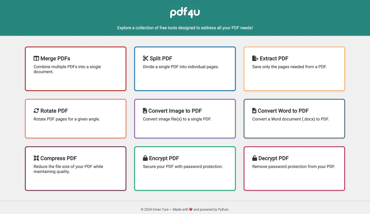 pdf4u: Web-Based PDF Management Toolkit App - Project screenshot